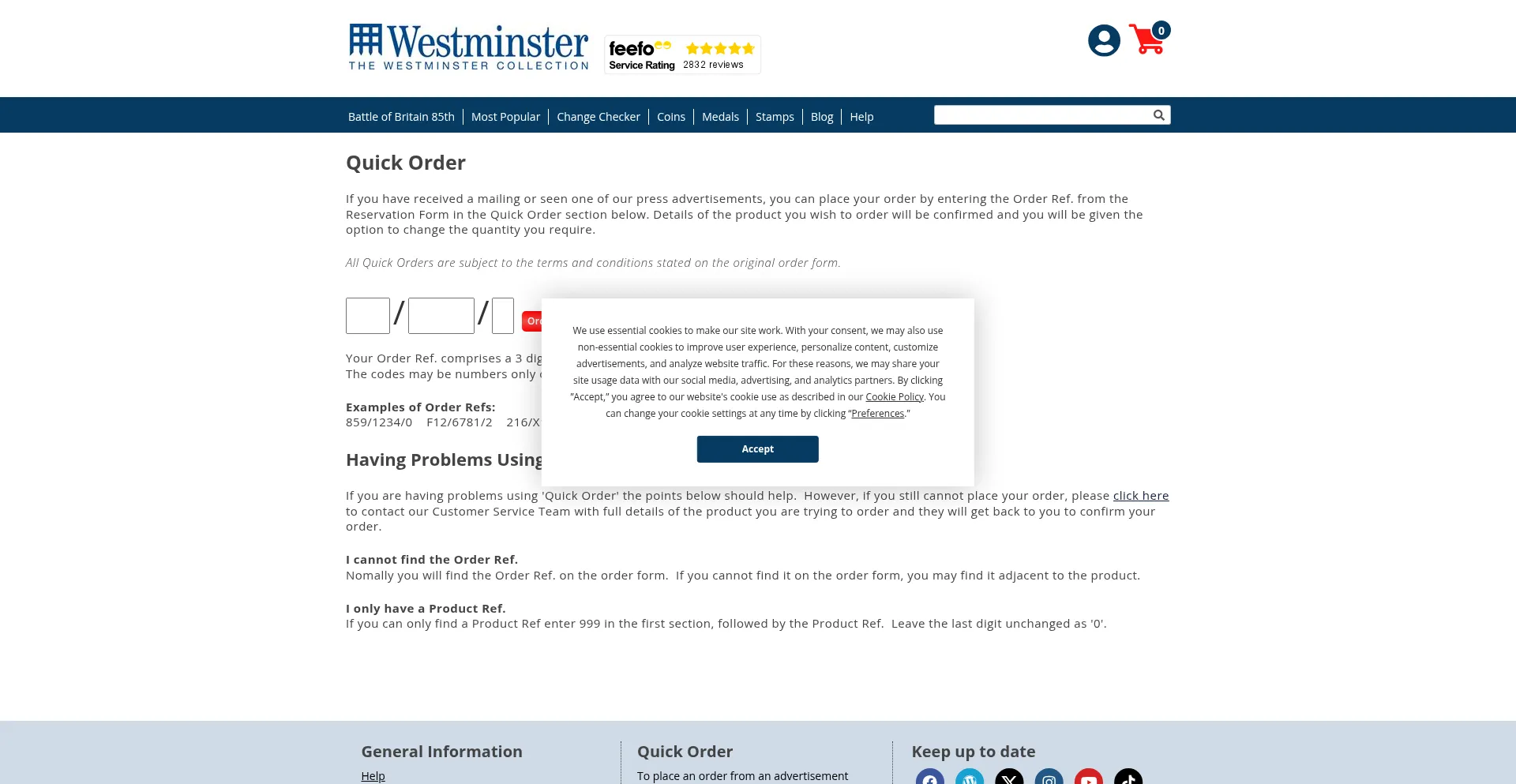 Website screenshot of Westminsterorders.com