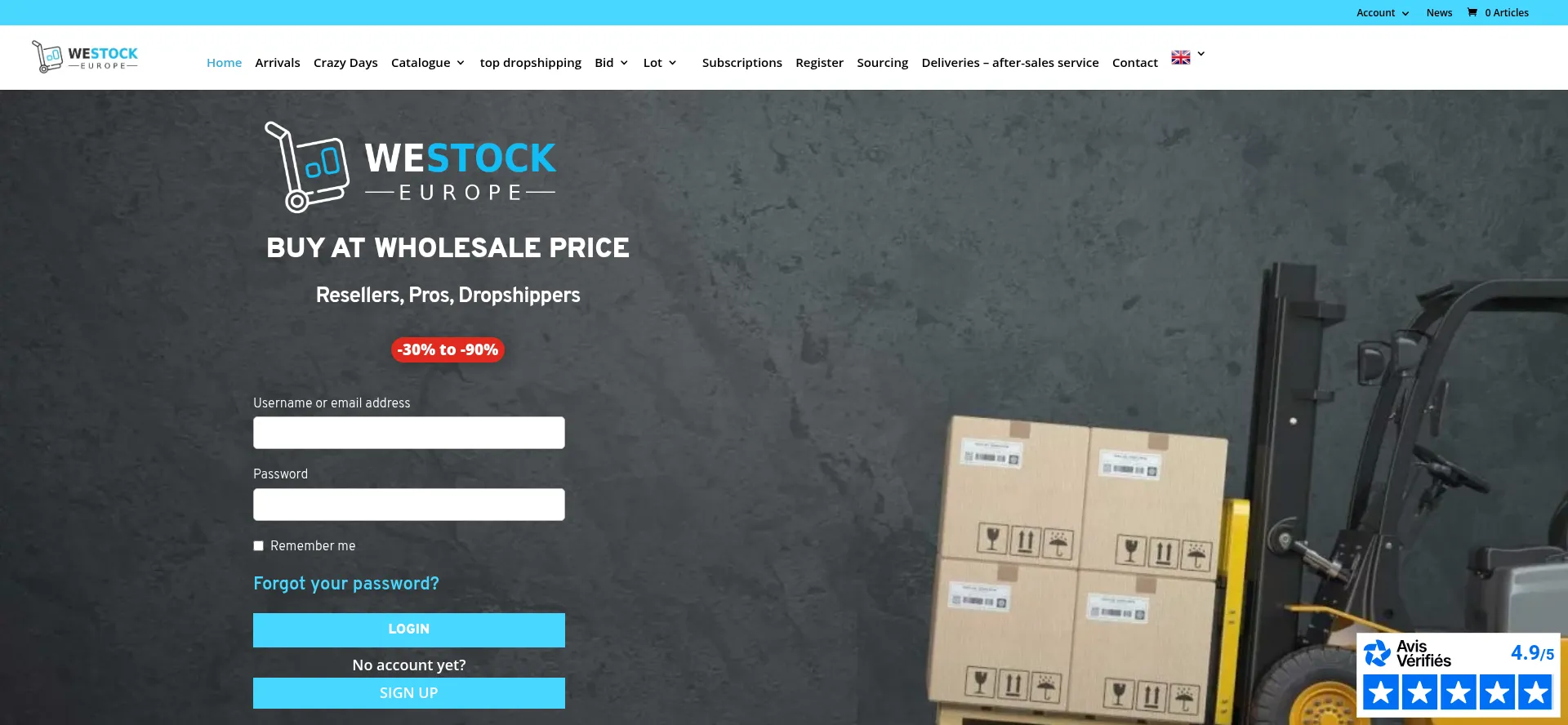 Website screenshot of Westock-europe.fr