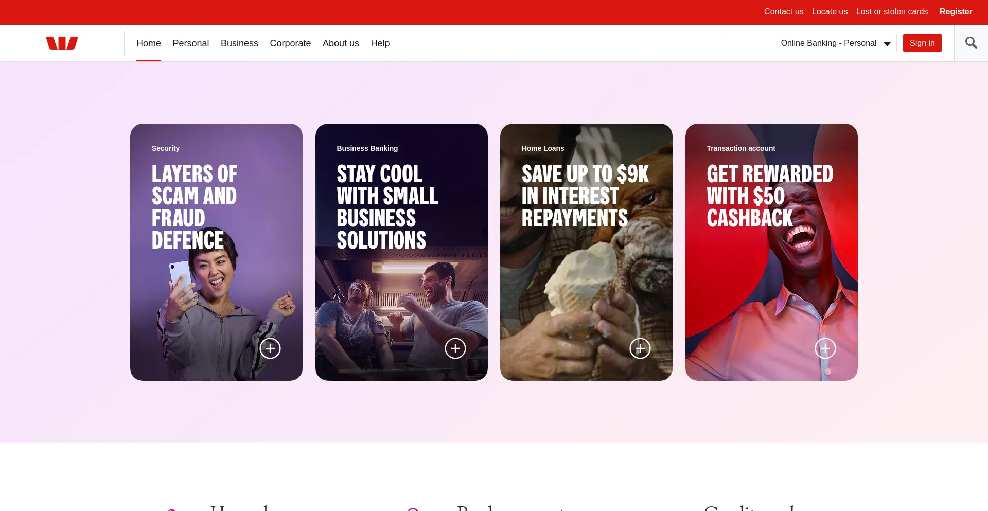 Website screenshot of Westpac.com.au