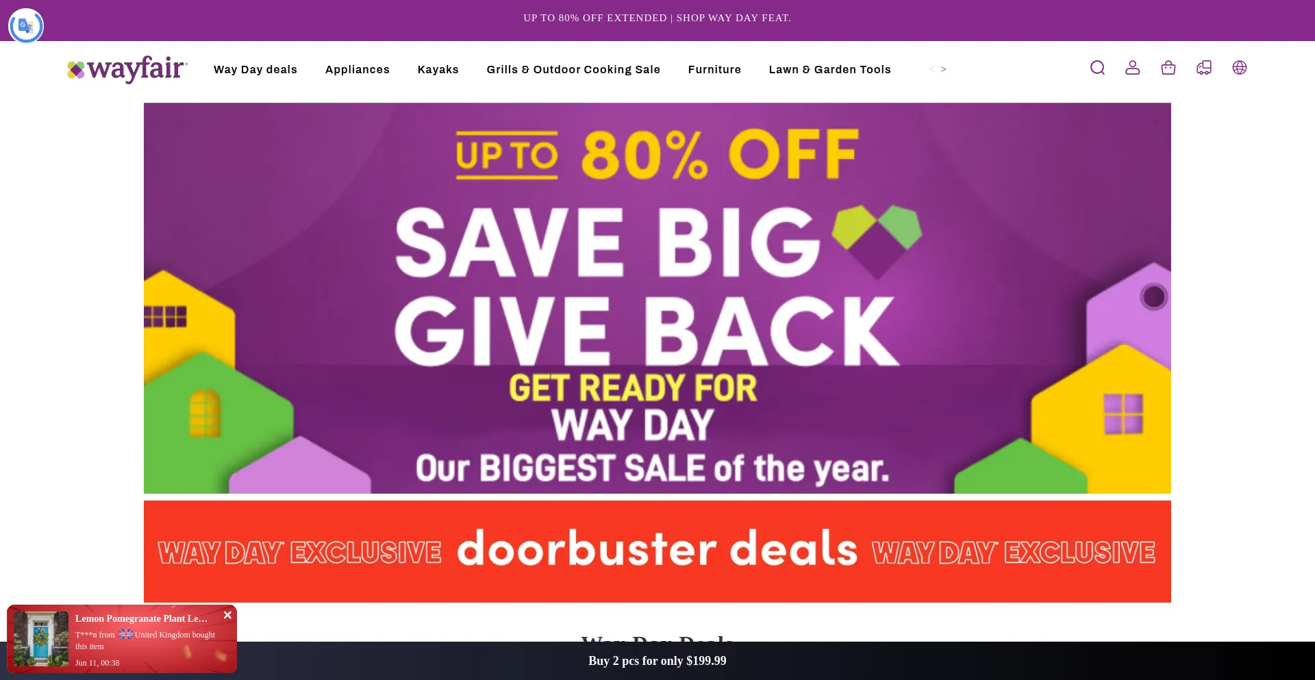 Website screenshot of Wf-todayoffers.com