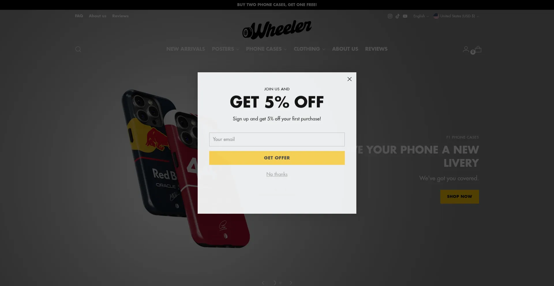 Website screenshot of Wheeler.shop