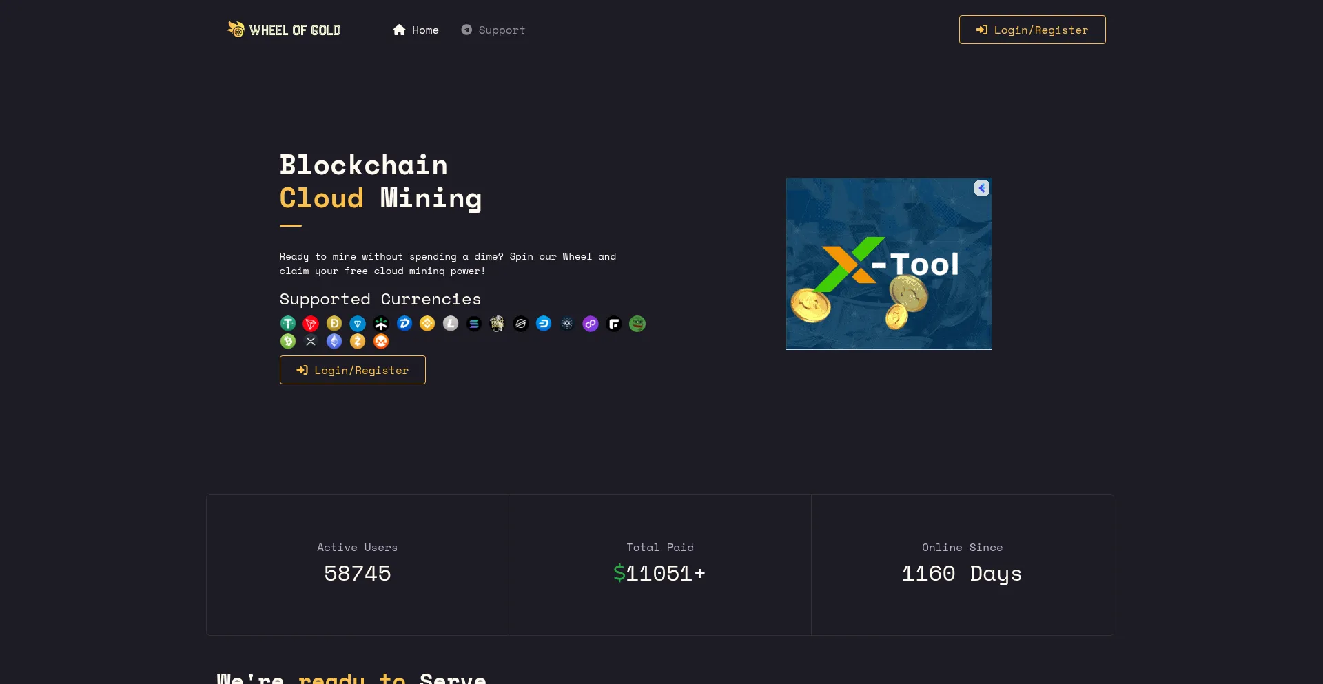 Website screenshot of Wheelofgold.com