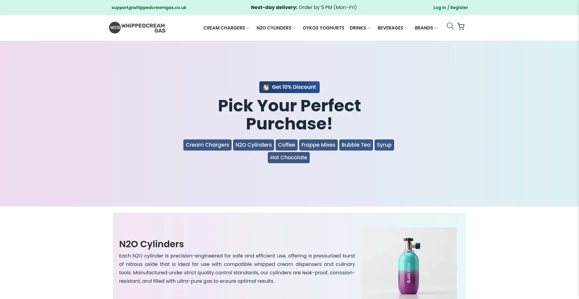 Website screenshot of Whippedcreamgas.co.uk