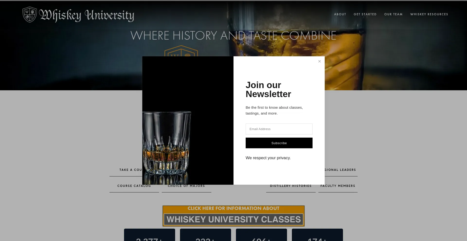 Website screenshot of Whiskeyuniv.com