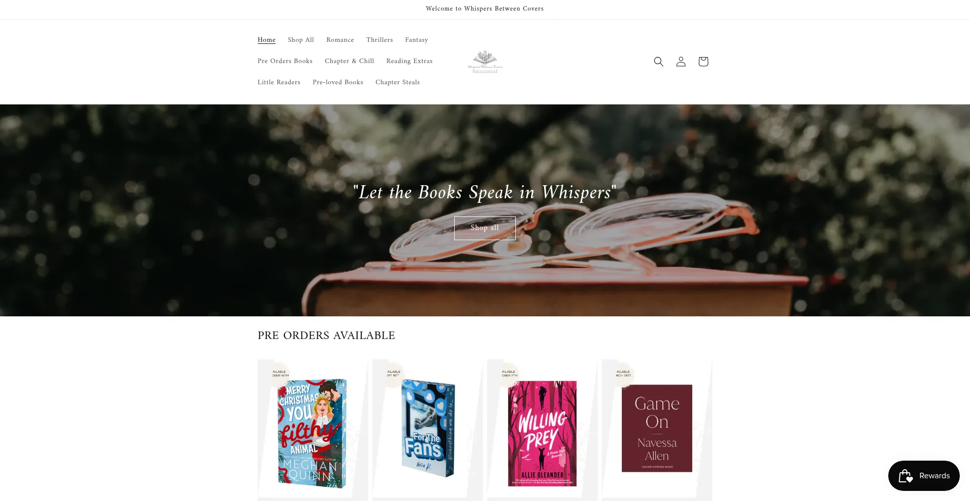 Website screenshot of Whispersbetweencovers.com