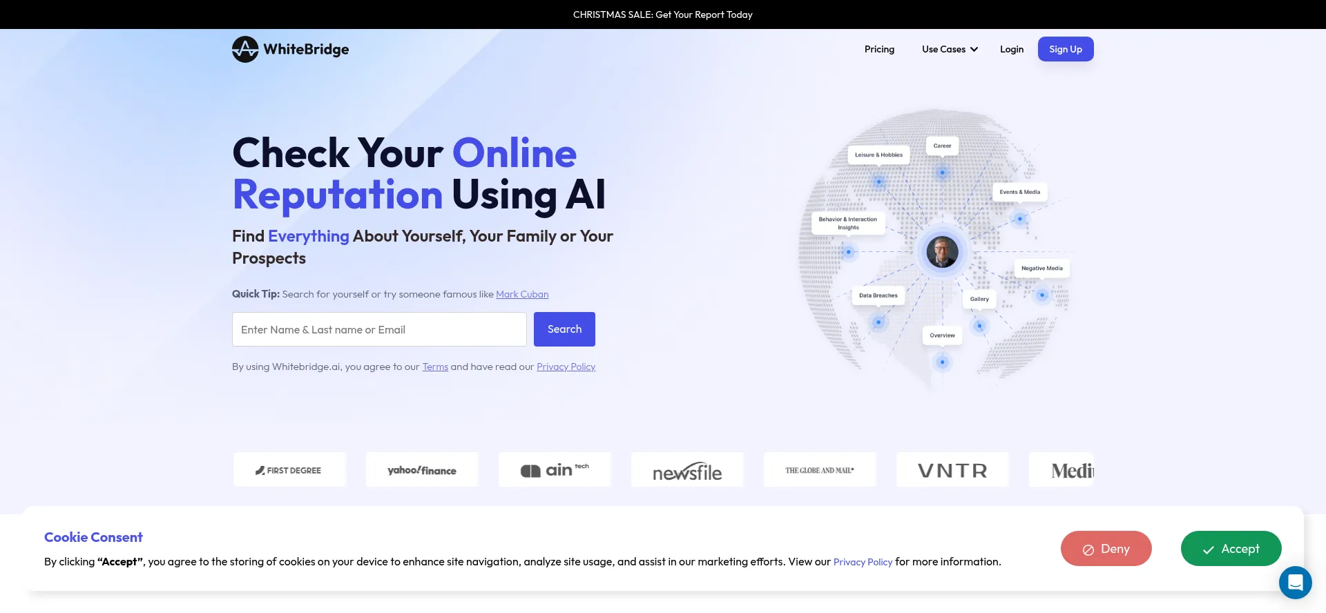 Website screenshot of Whitebridge.ai