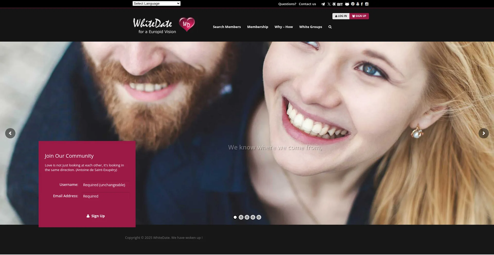 Website screenshot of Whitedate.net