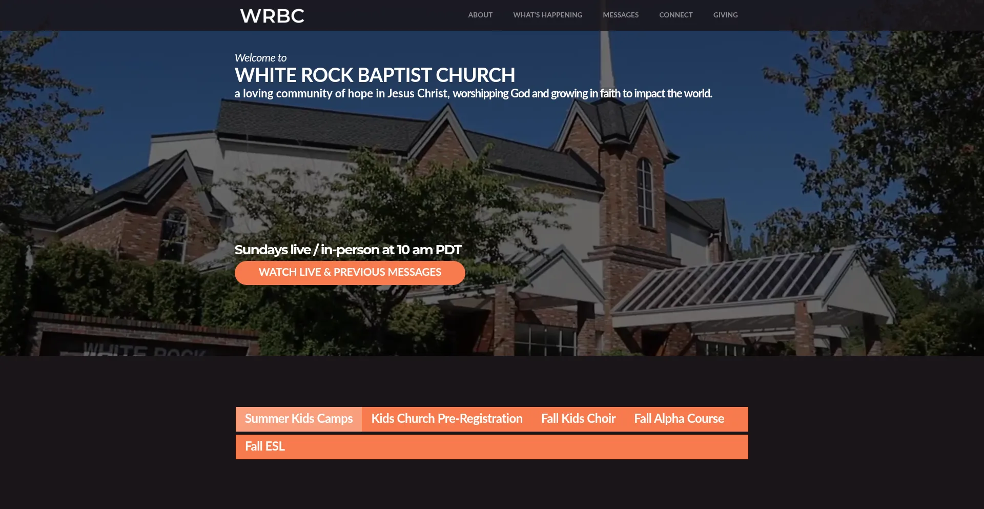Website screenshot of Whiterockbaptist.ca