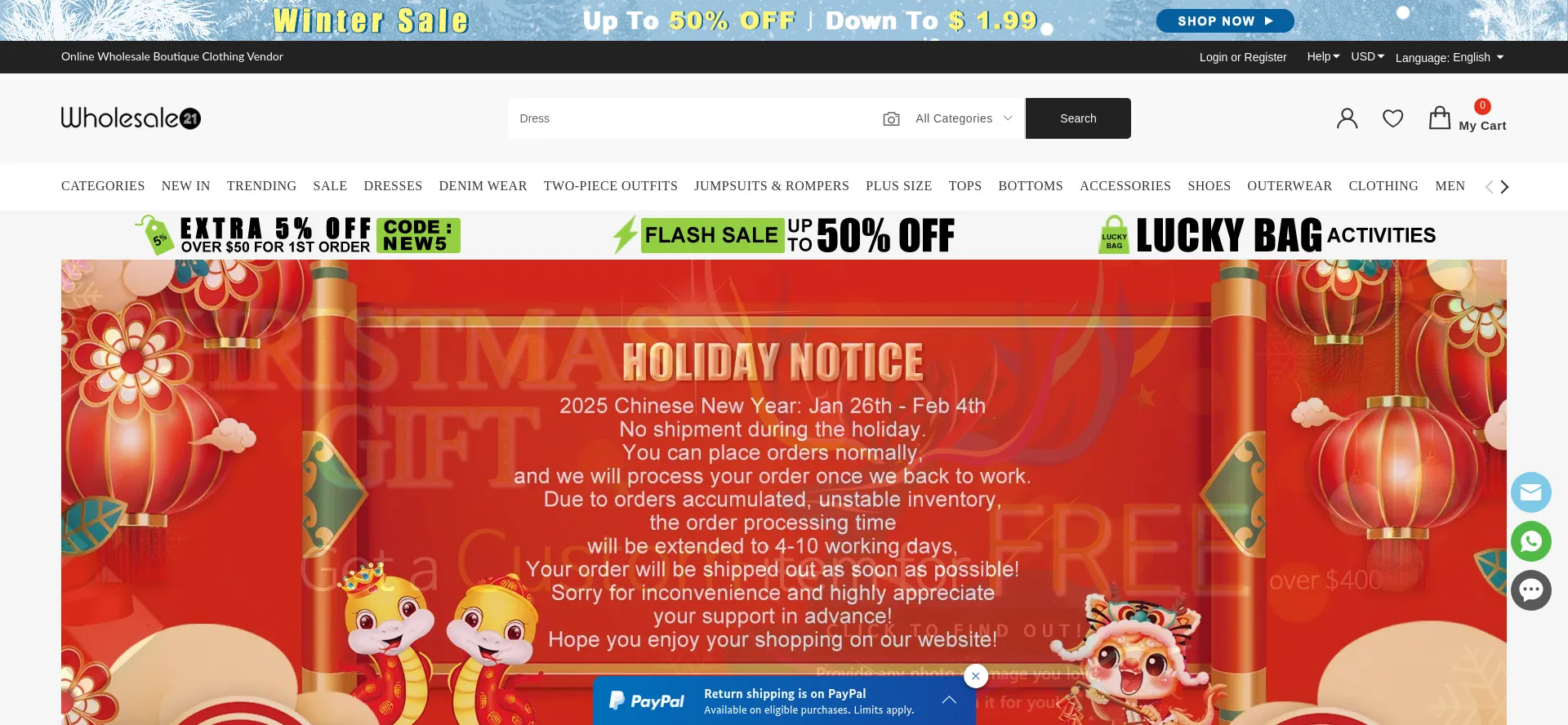 Website screenshot of Wholesale21.com