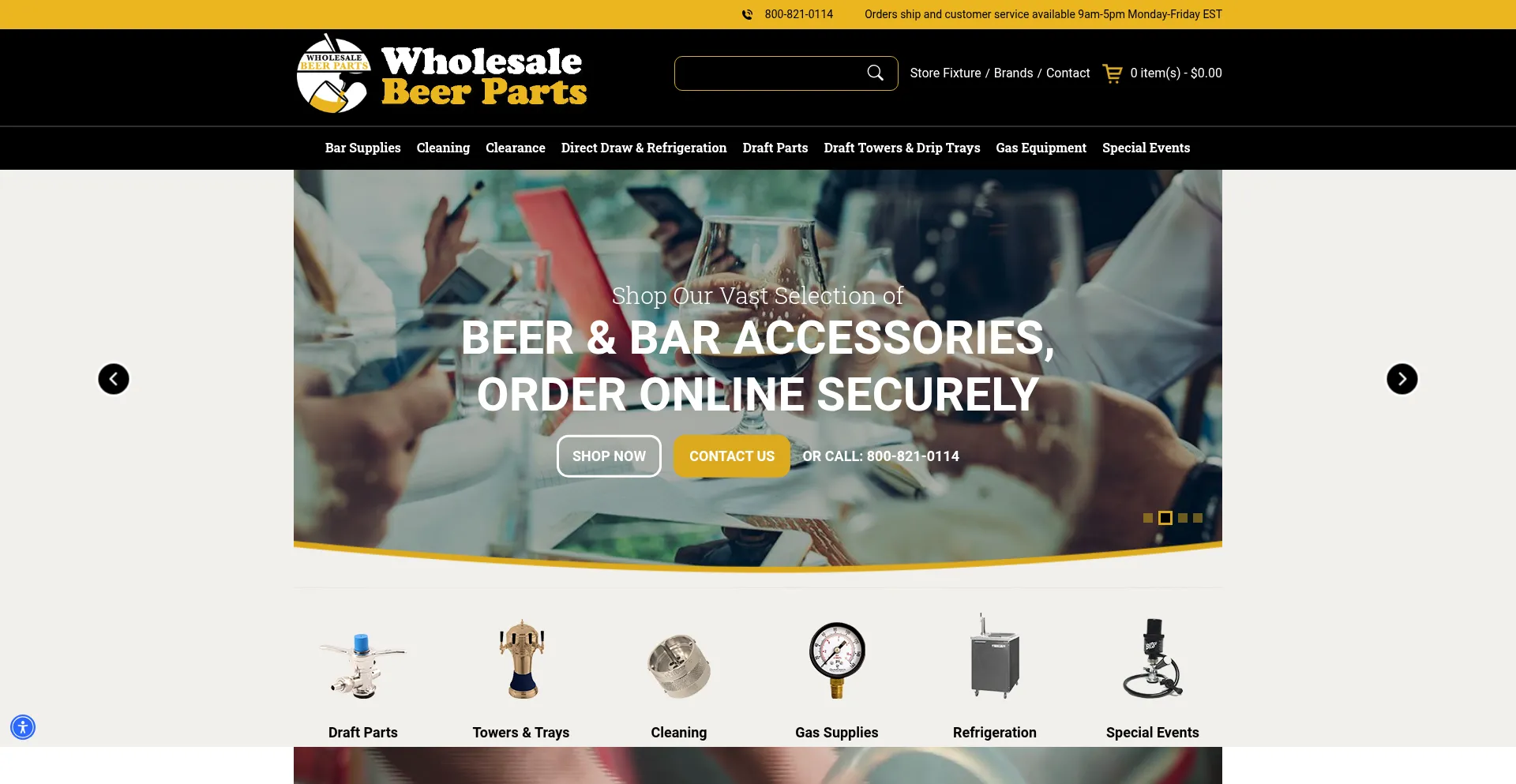 Website screenshot of Wholesalebeerparts.com