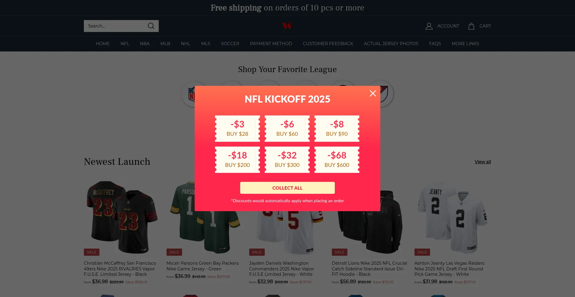 Website screenshot of Wholesalejersey.shop
