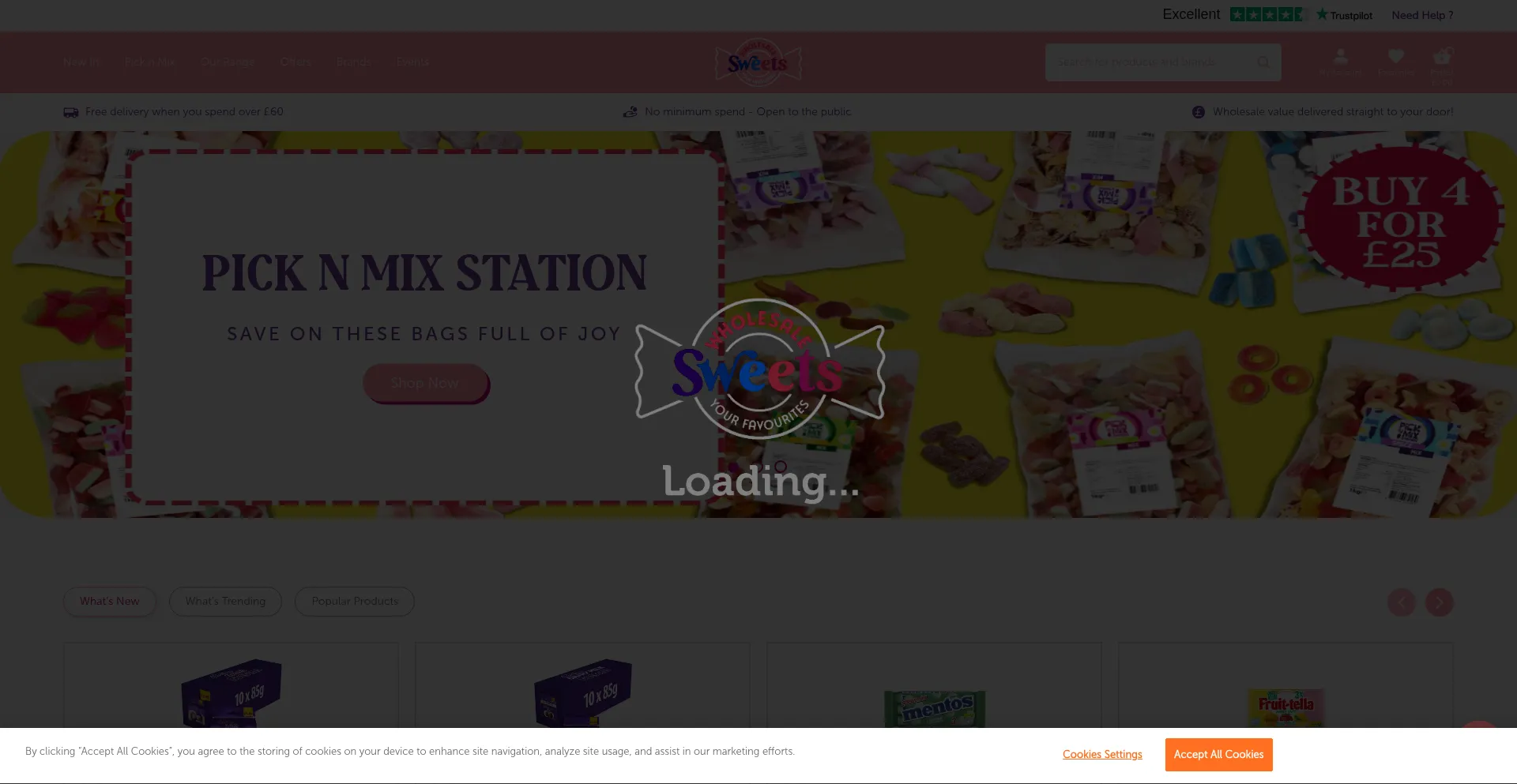 Website screenshot of Wholesalesweets.co.uk