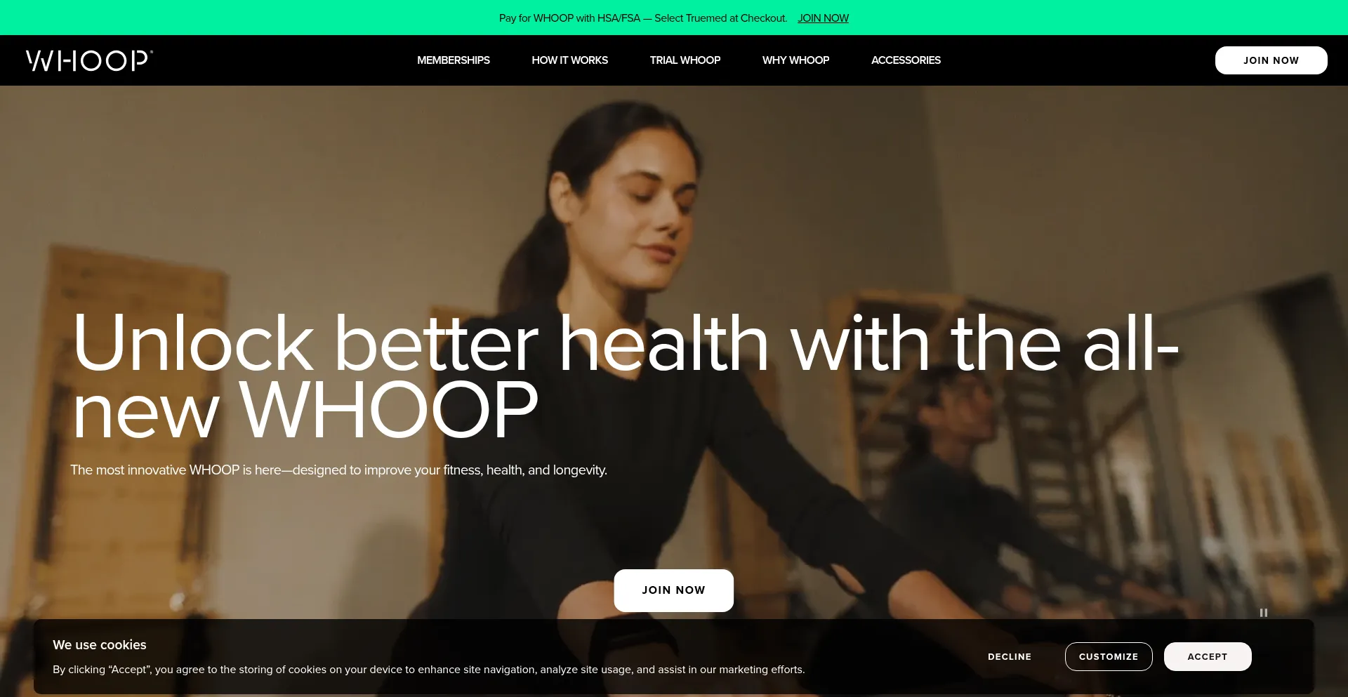 Website screenshot of Whoop.com