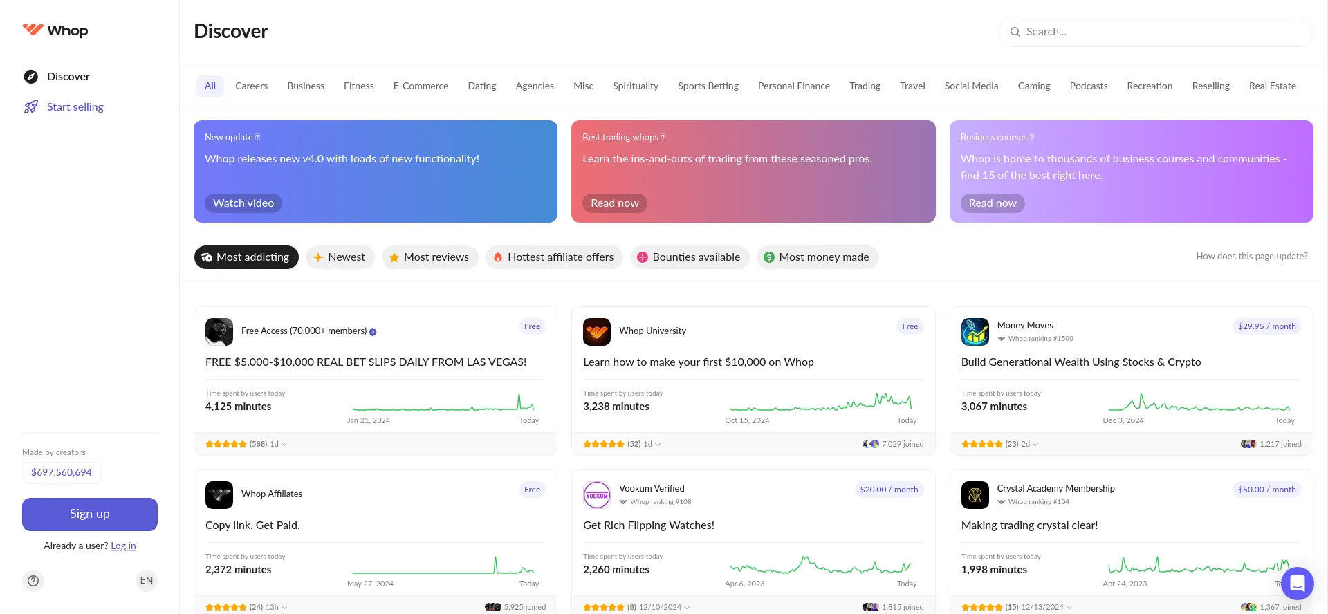 Website screenshot of Whop.com