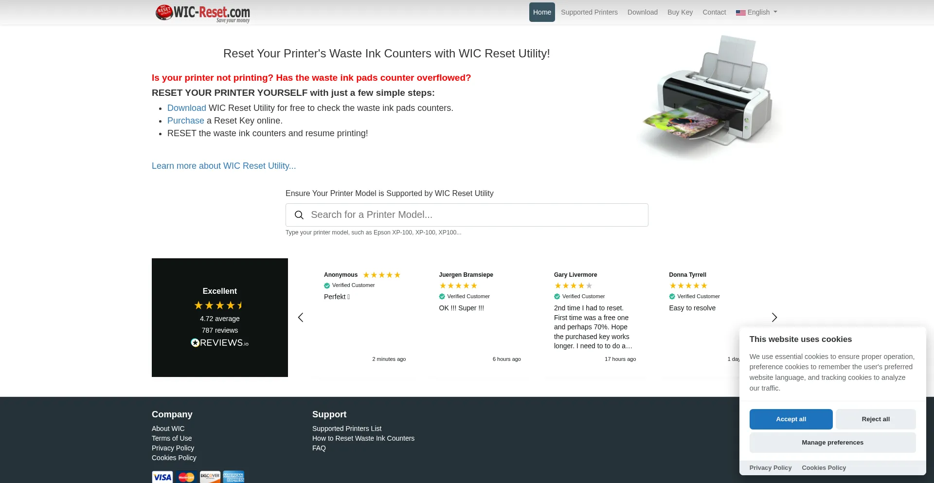 Website screenshot of Wic-reset.com