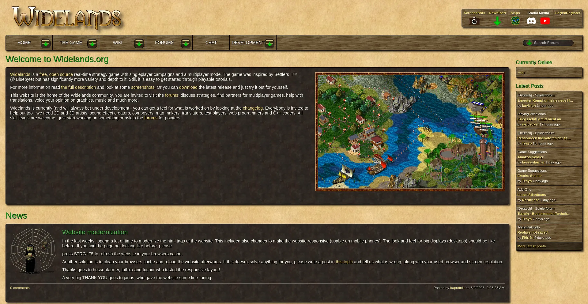 Website screenshot of Widelands.org