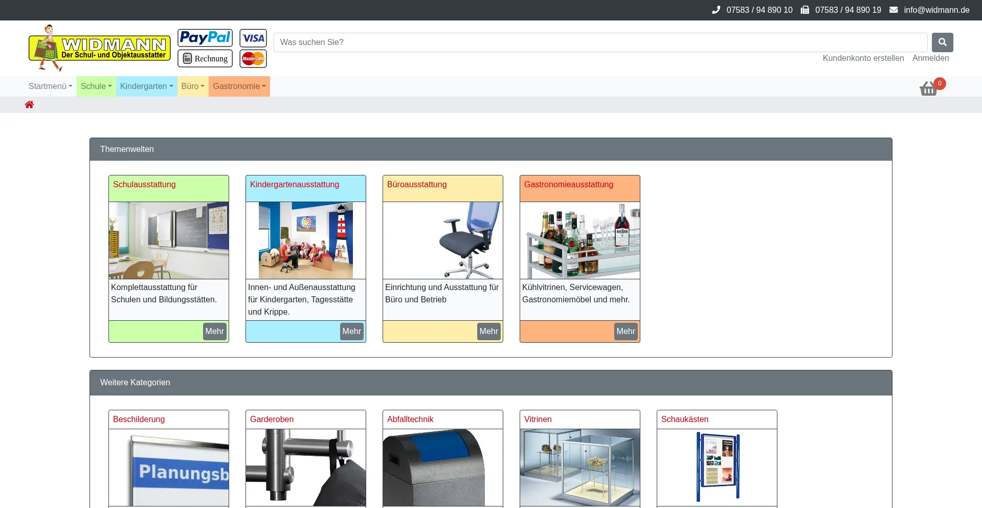 Website screenshot of Widmann.de