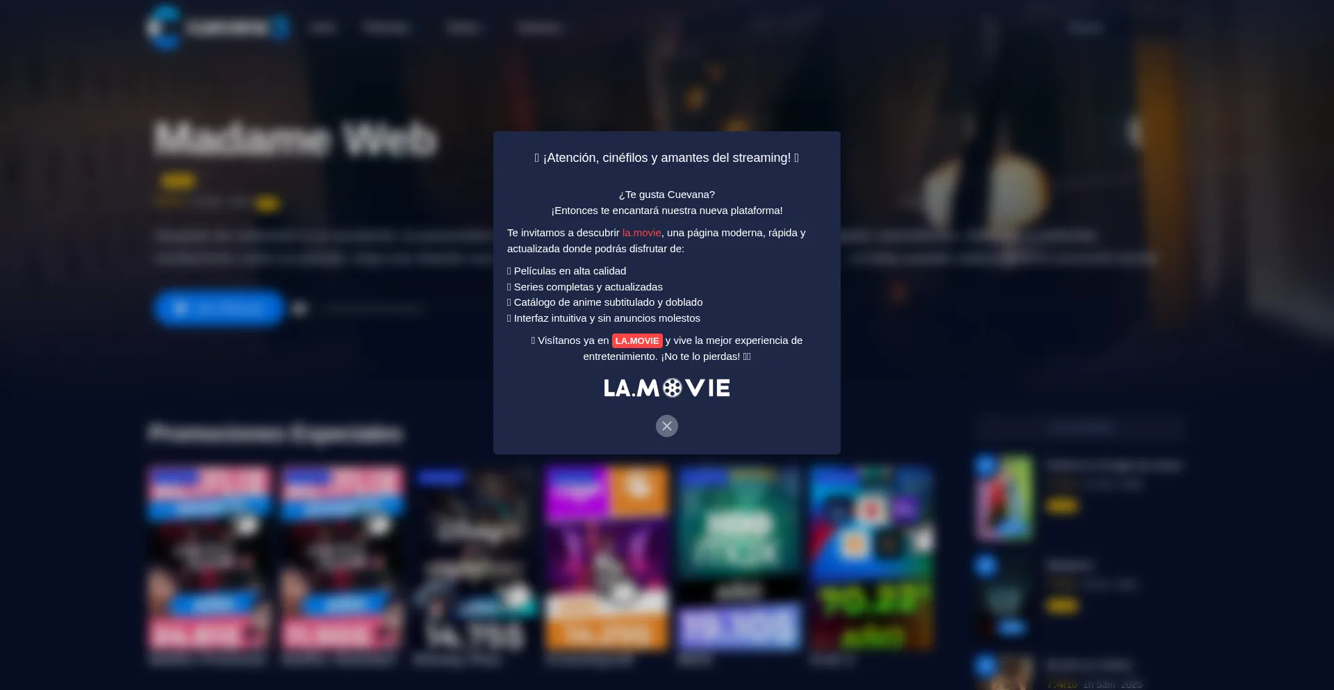 Website screenshot of Wii.cuevana3.nu