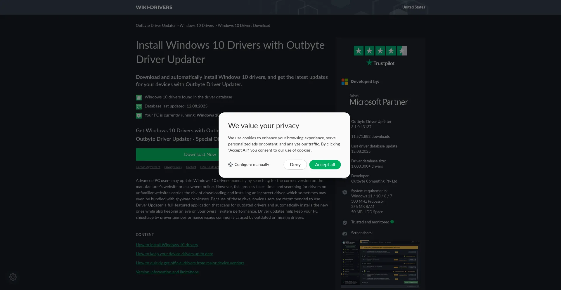 Website screenshot of Wiki-drivers.com