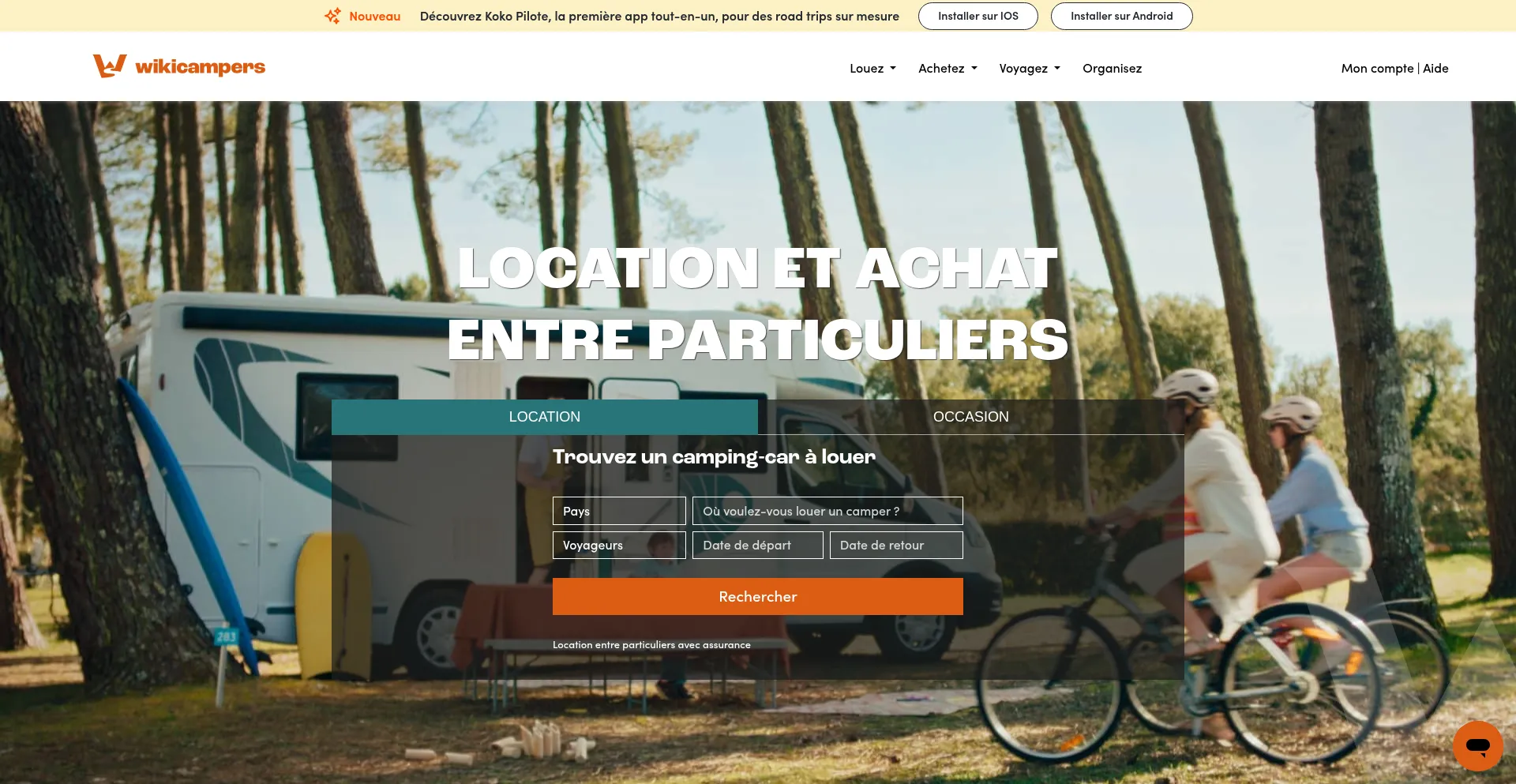 Website screenshot of Wikicampers.fr