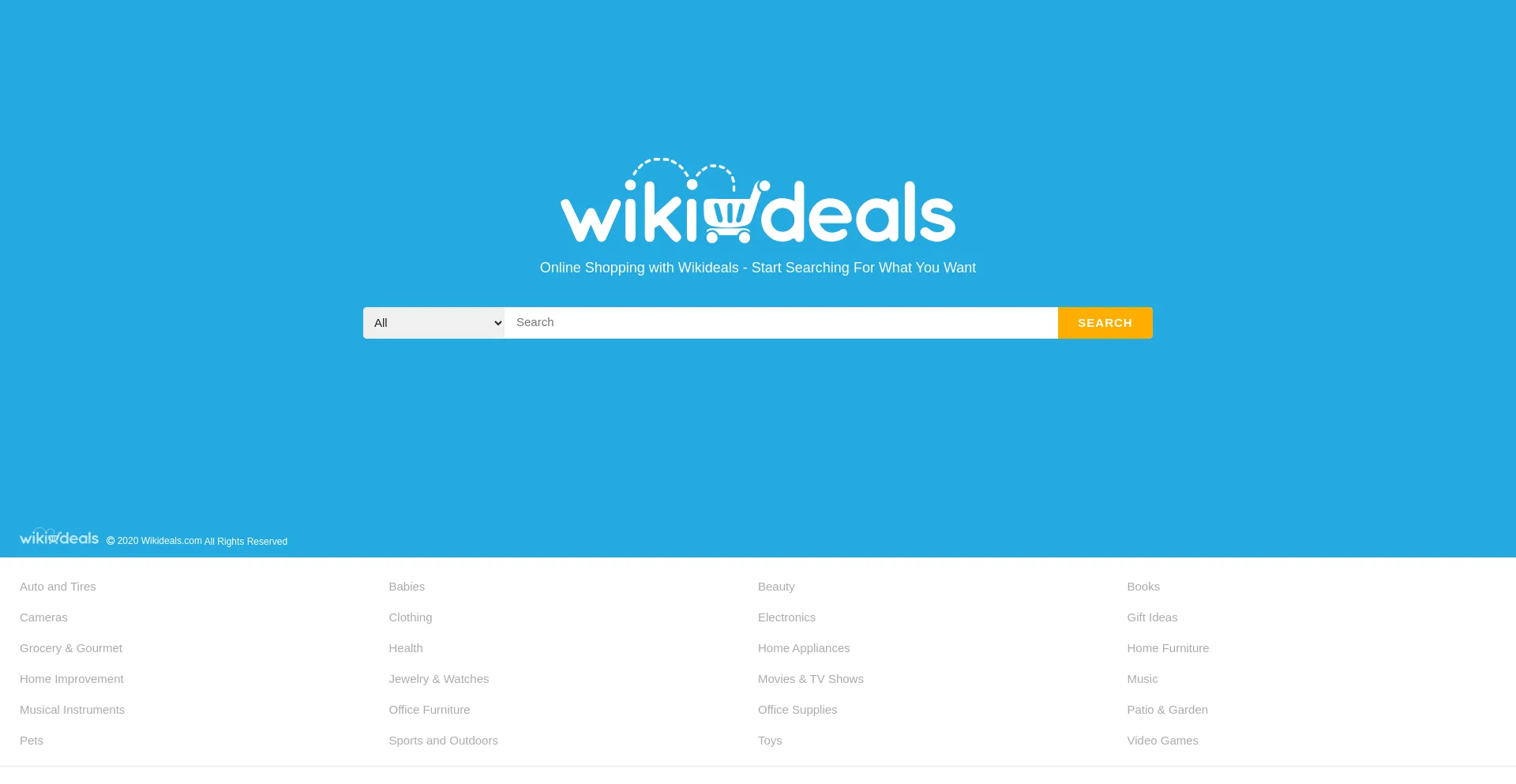 Website screenshot of Wikideals.com
