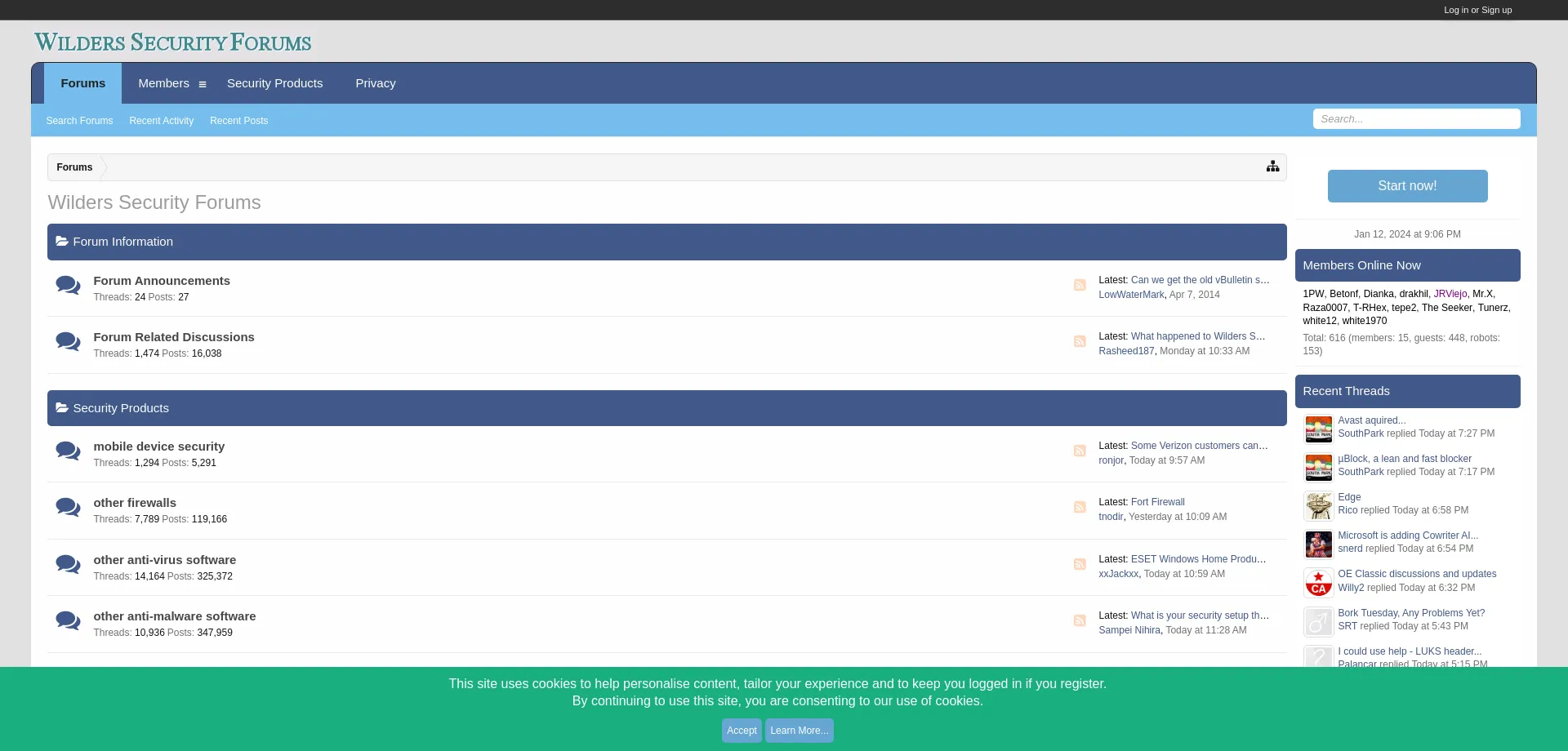 Website screenshot of Wilderssecurity.com