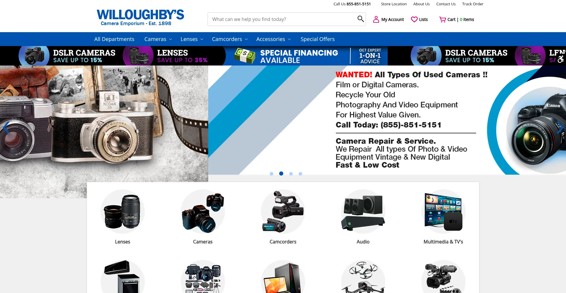 Website screenshot of Willoughbys.com