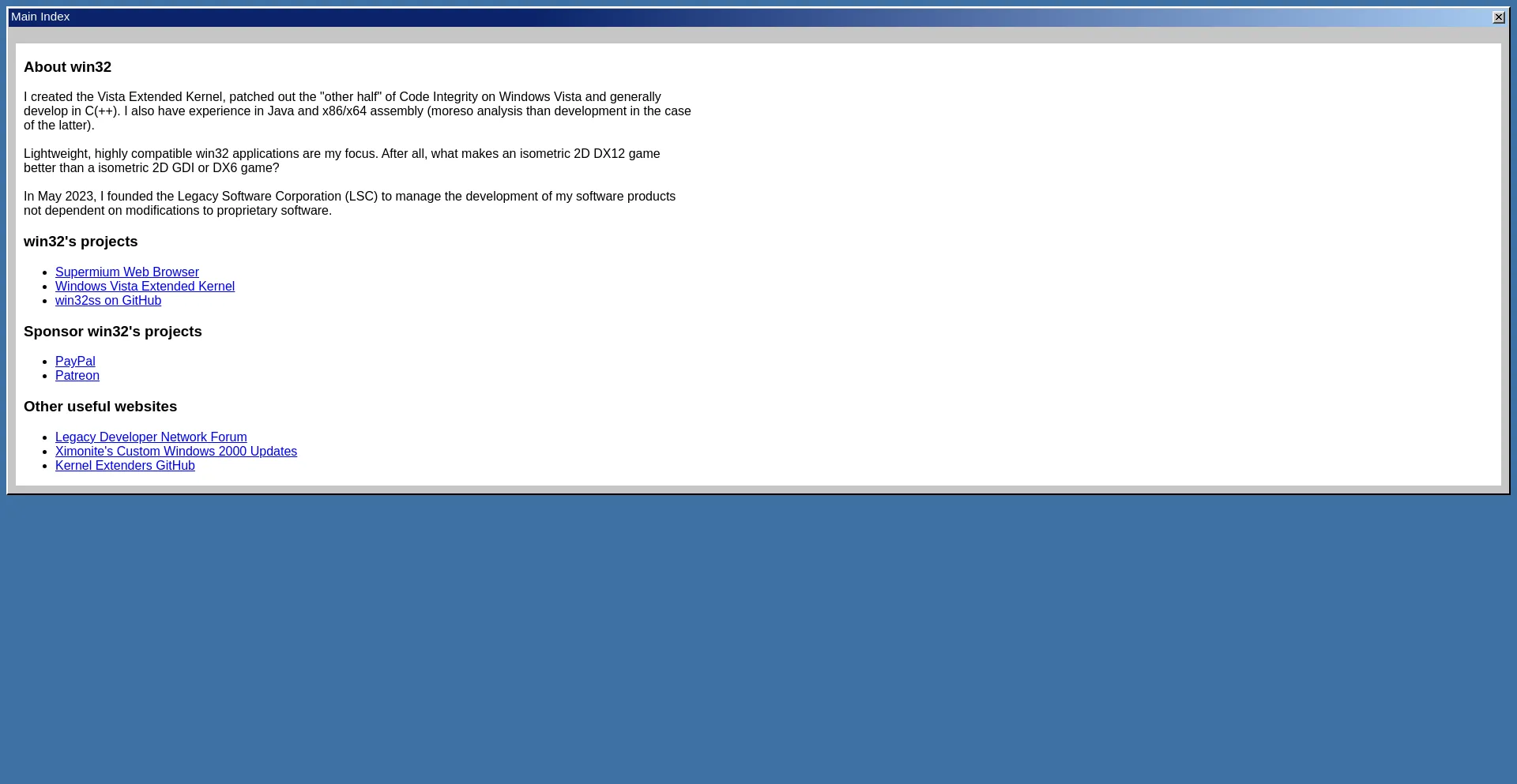 Website screenshot of Win32subsystem.live