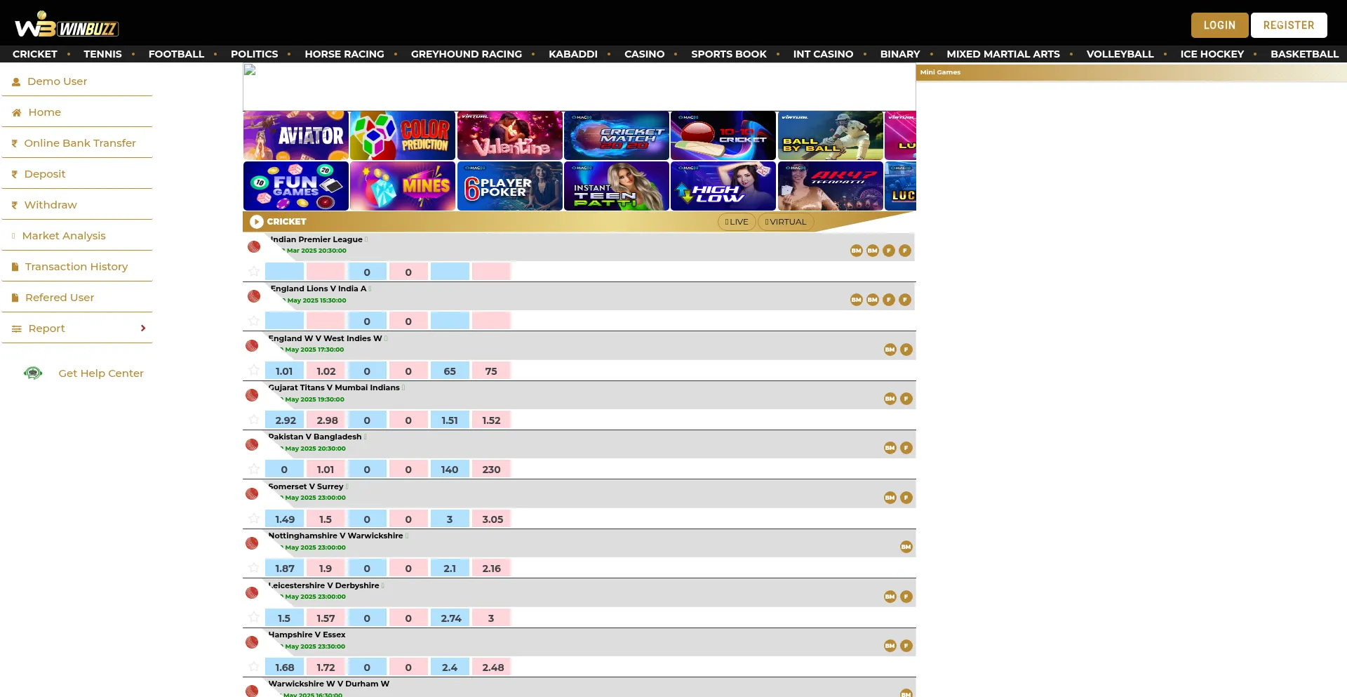 Website screenshot of Winbuzz-365.com