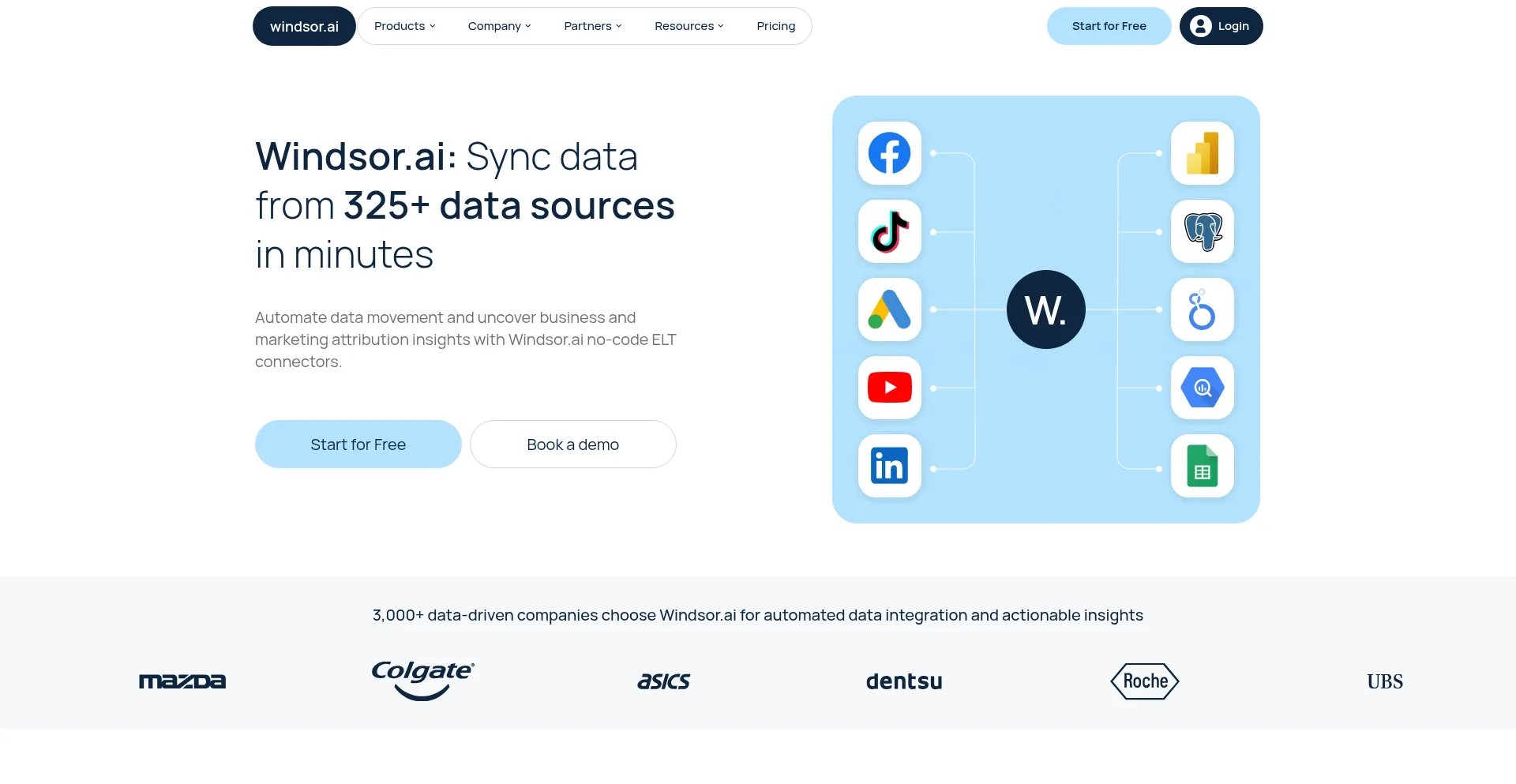 Website screenshot of Windsor.ai