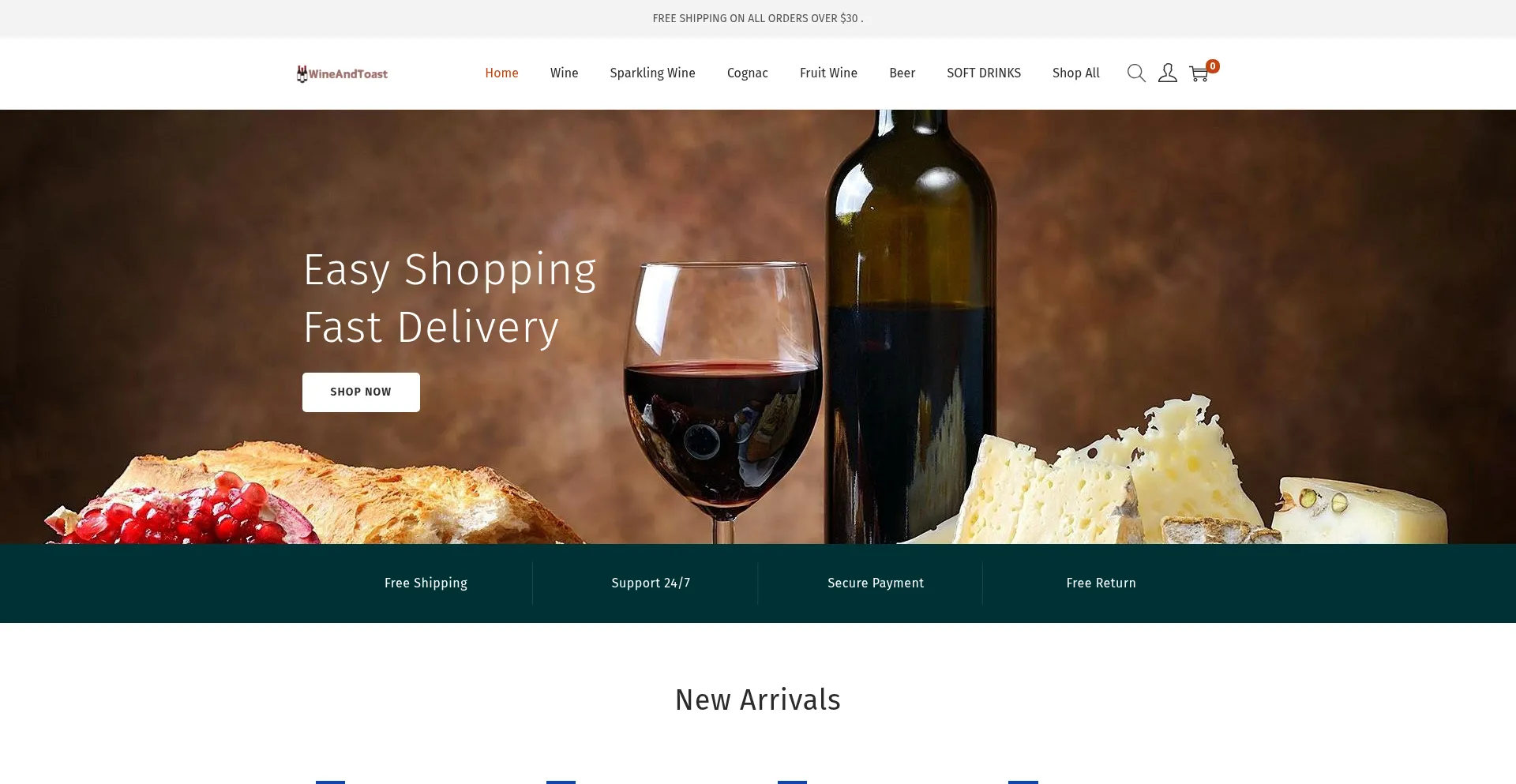 Website screenshot of Wineandtoast.com