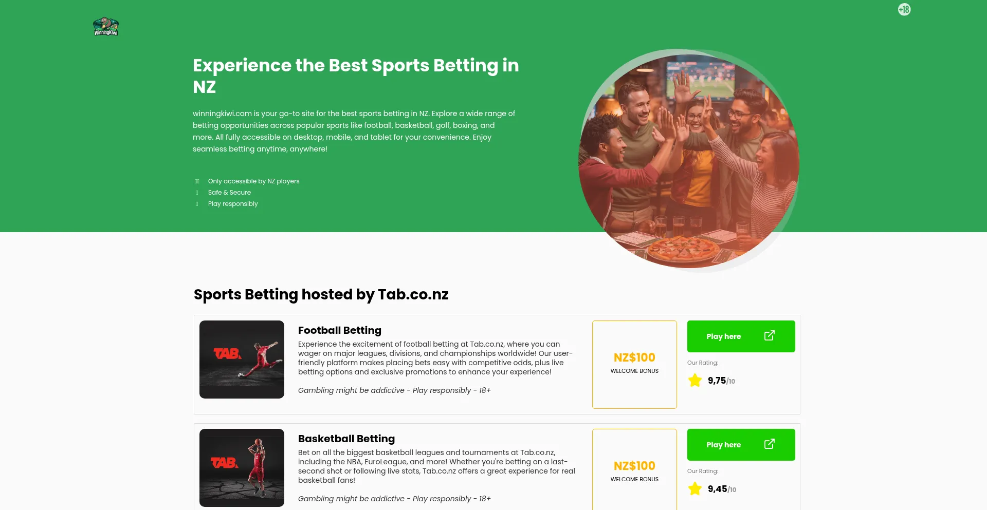 Website screenshot of Winningkiwi.com
