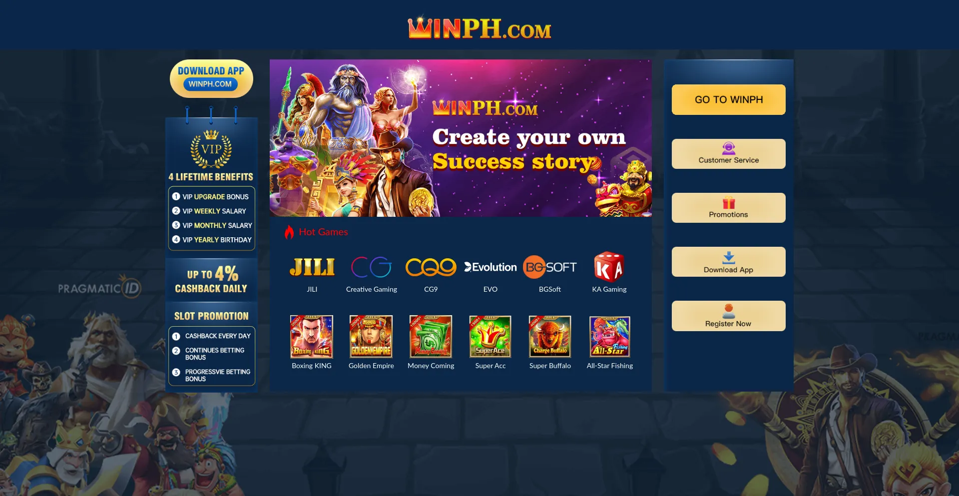 Website screenshot of Winph.vip