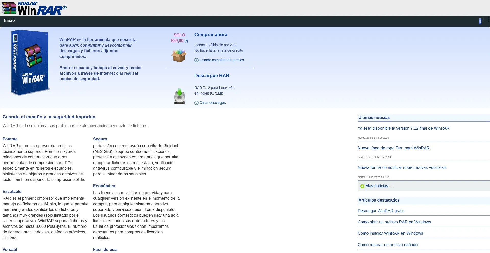 Website screenshot of Winrar.es