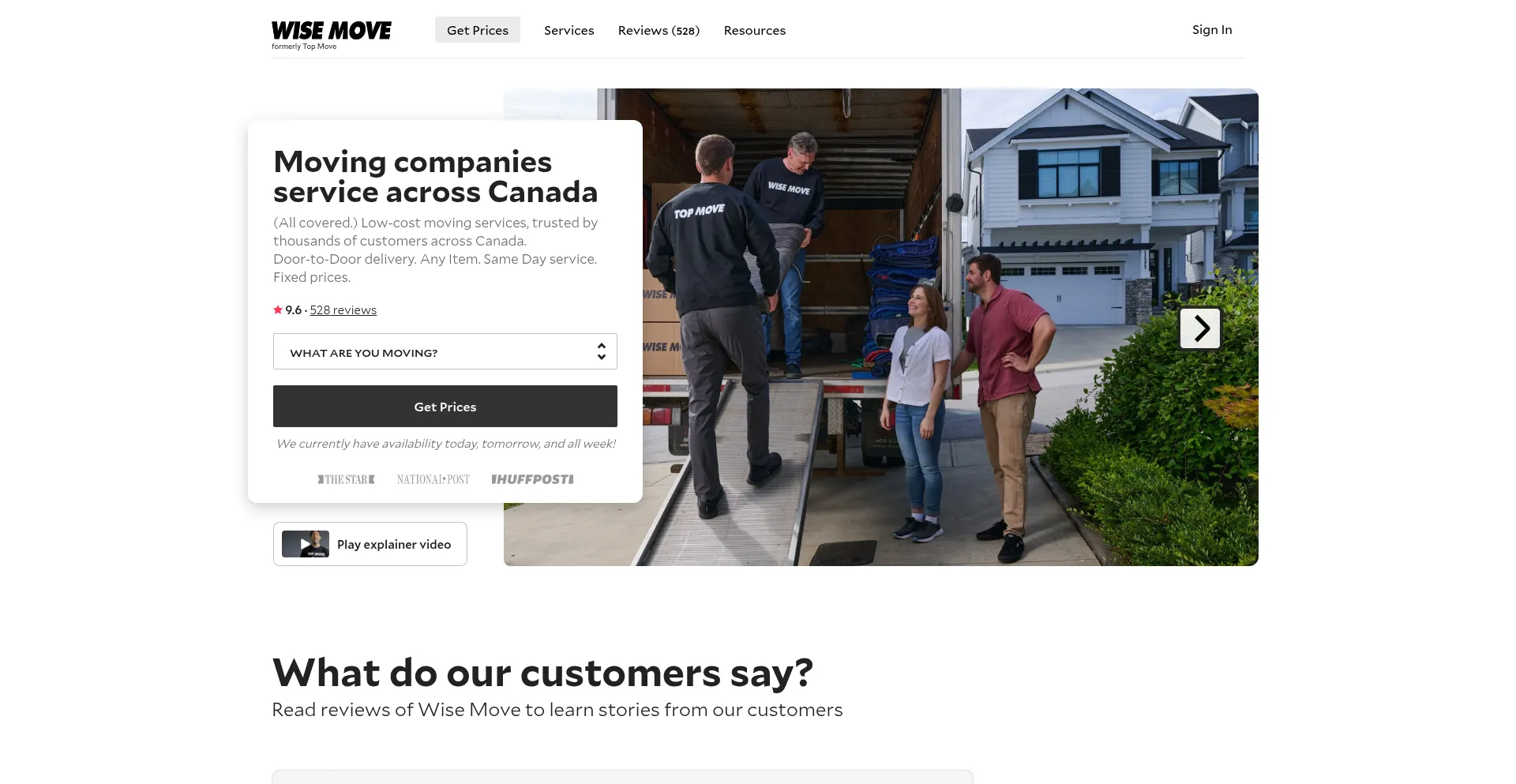 Website screenshot of Wisemove.ca