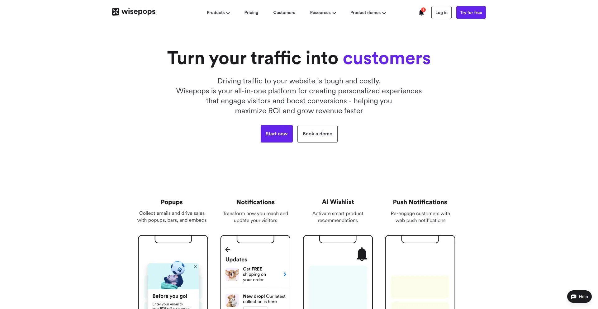 Website screenshot of Wisepops.com
