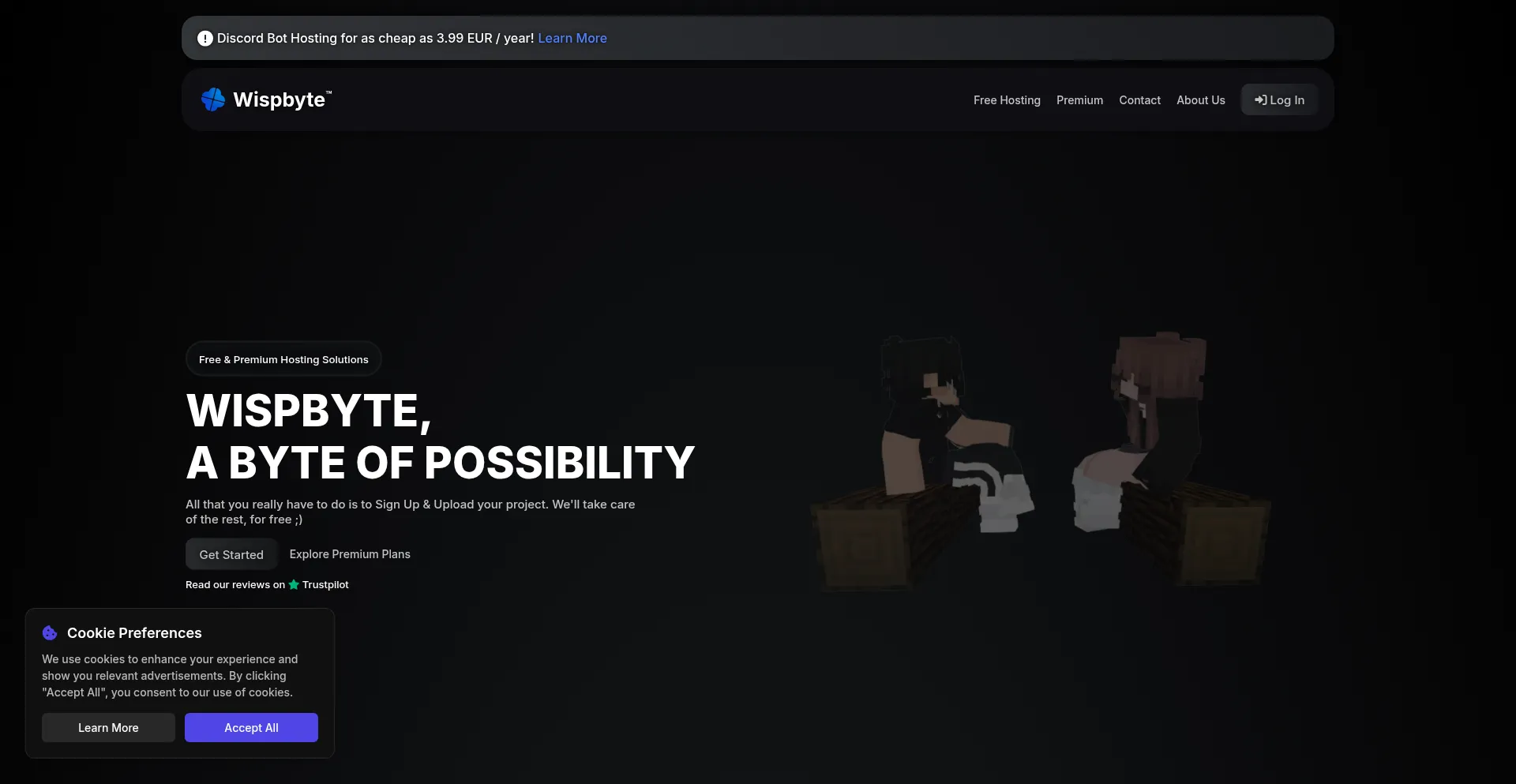 Website screenshot of Wispbyte.com