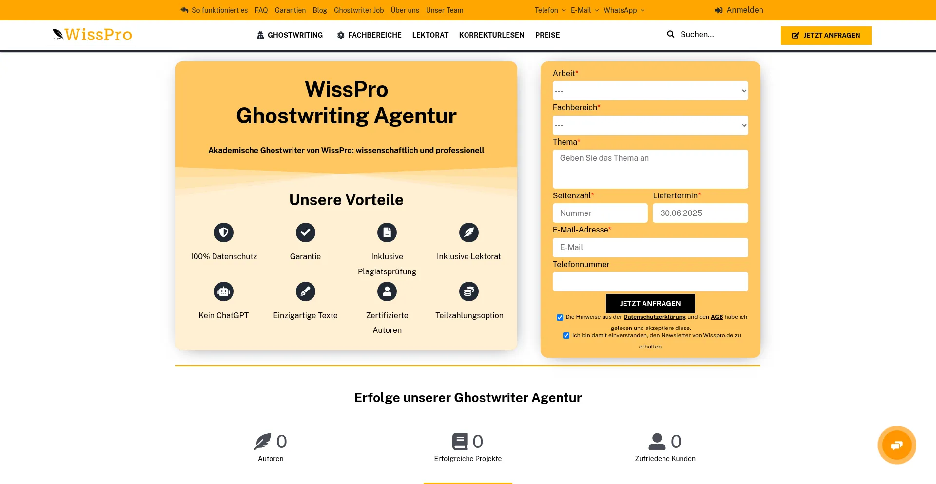 Website screenshot of Wisspro.de