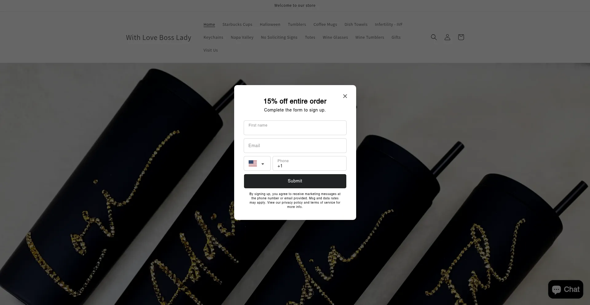 Website screenshot of Withlovebosslady.com