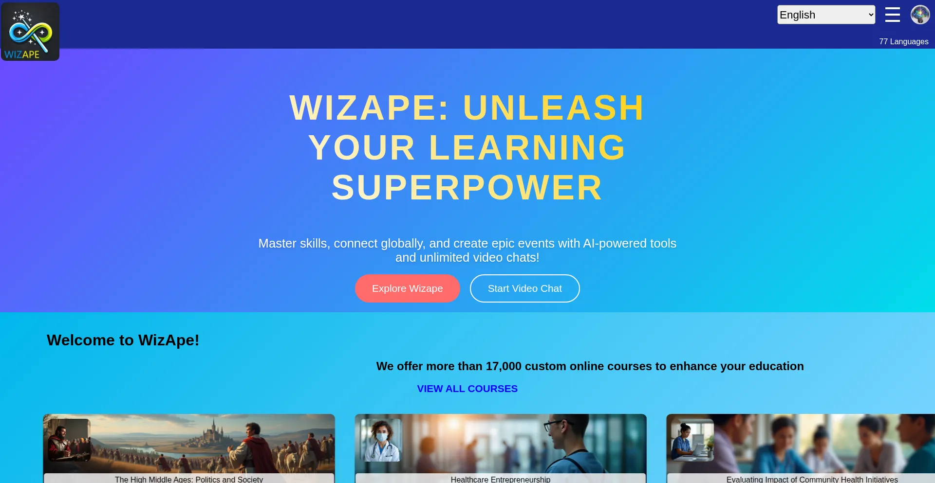 Website screenshot of Wizape.com
