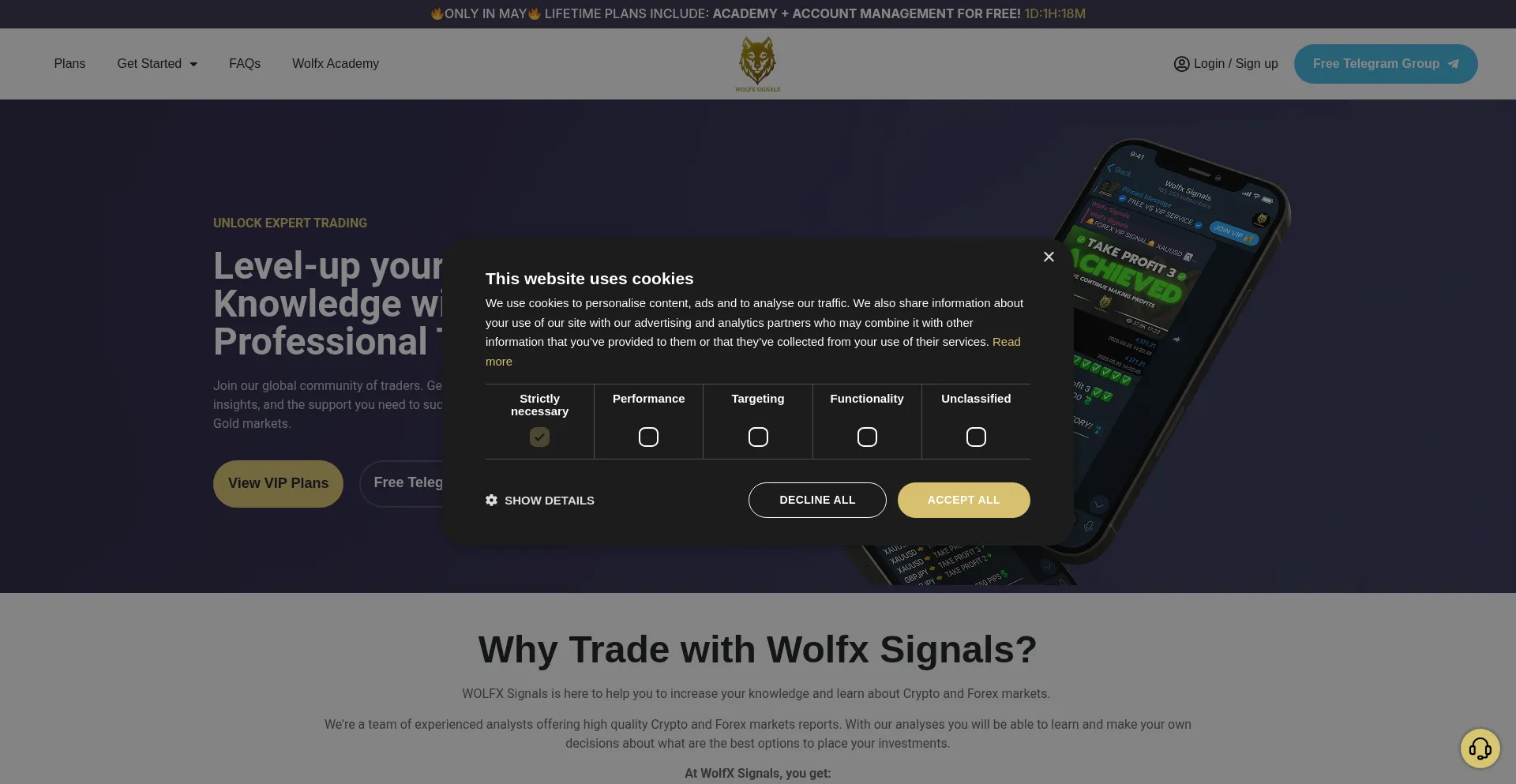 Website screenshot of Wolfxsignals.com