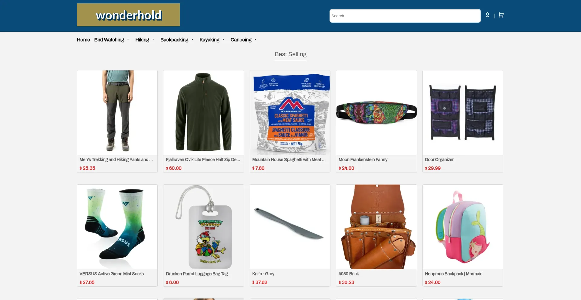 Website screenshot of Wonderhold.shop