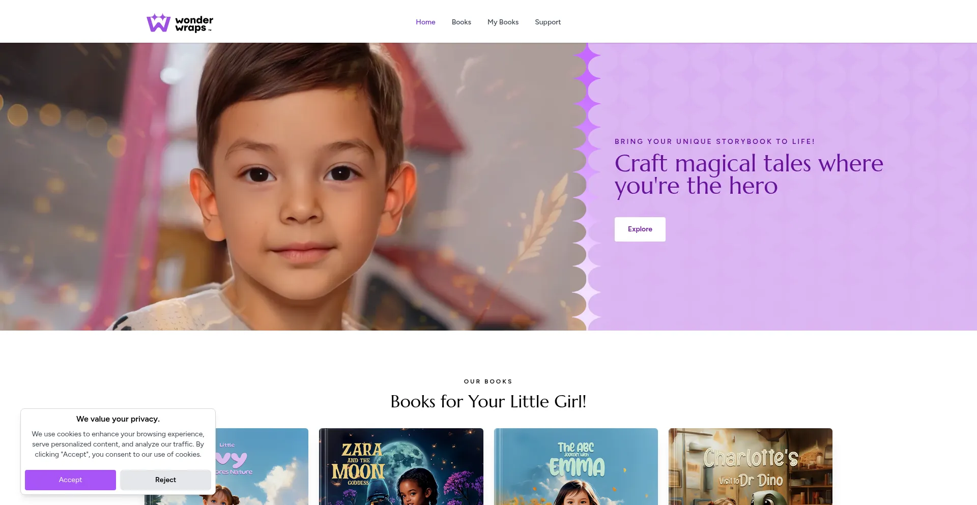 Website screenshot of Wonderwraps.com