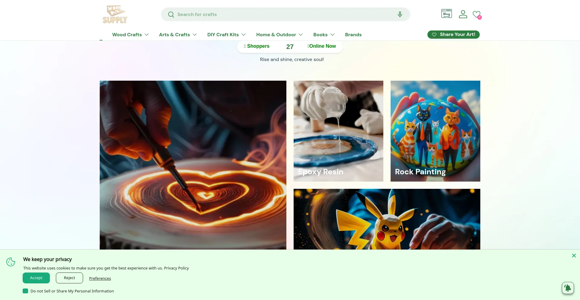 Website screenshot of Woodartsupply.com