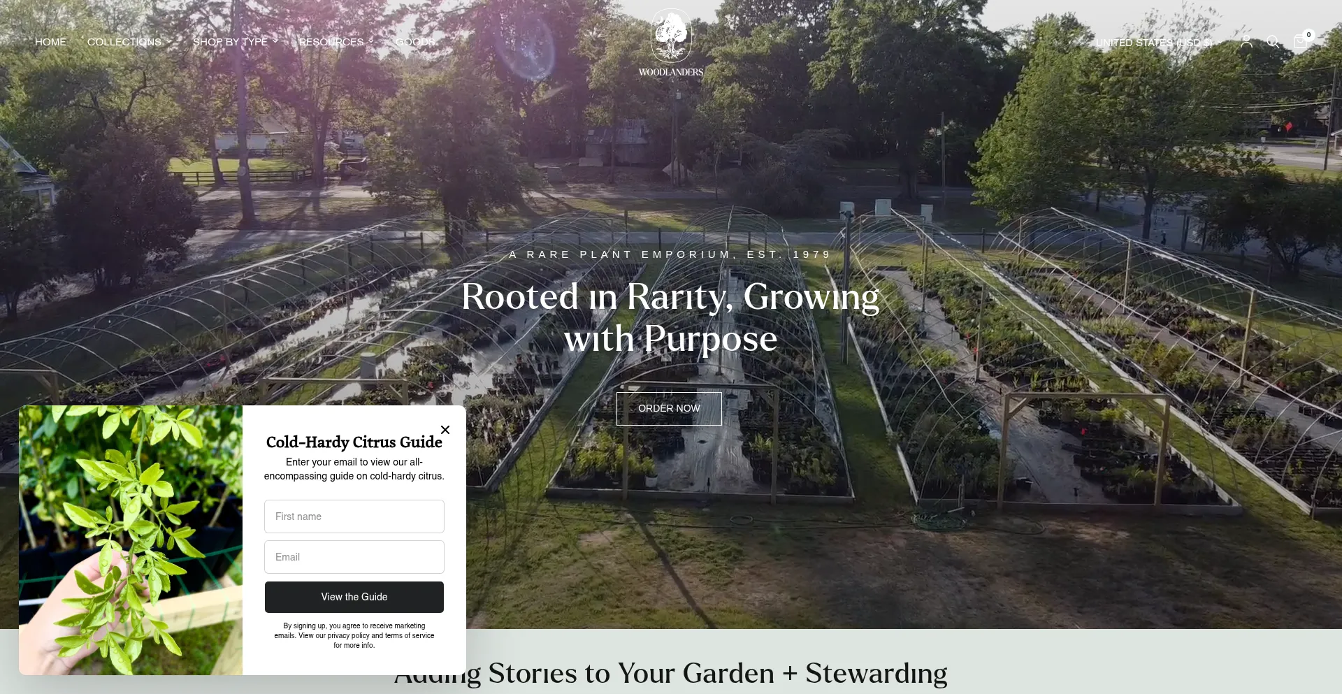 Website screenshot of Woodlanders.net
