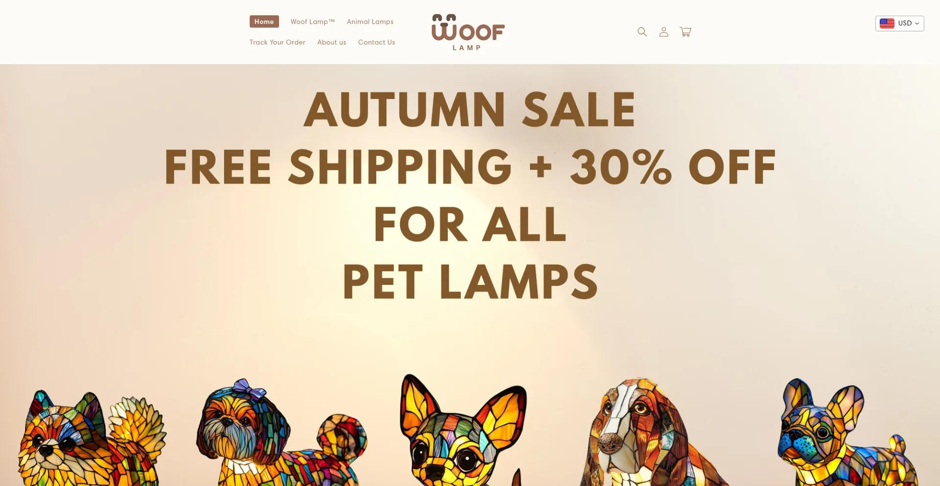 Website screenshot of Wooflamp.com