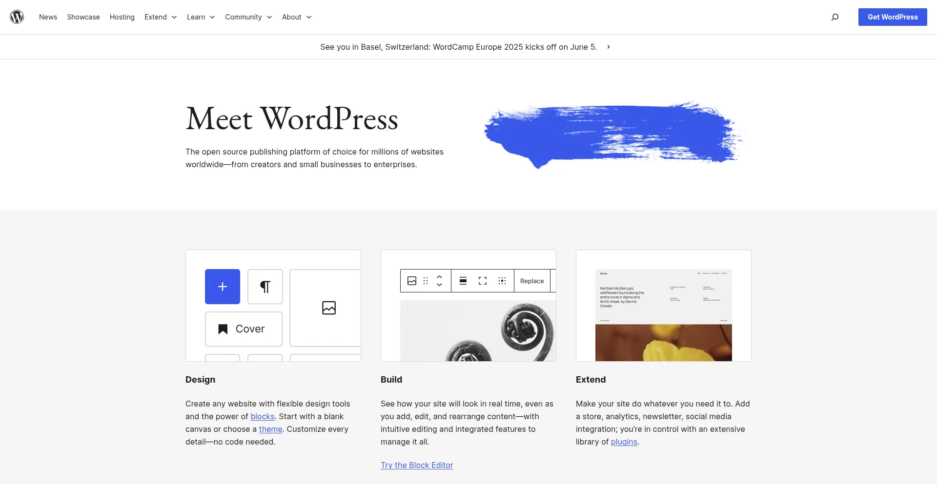 Website screenshot of Wordpress.org