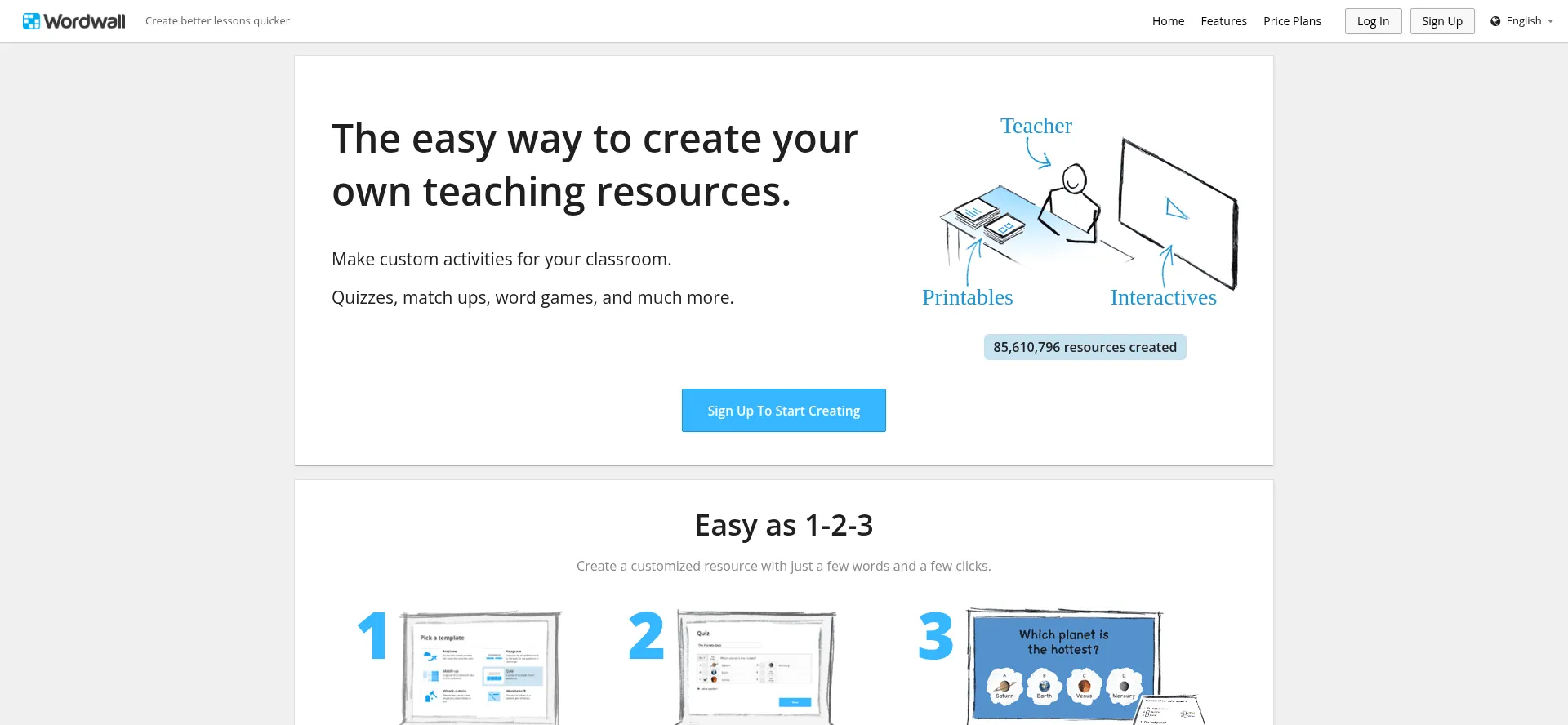 Website screenshot of Wordwall.net