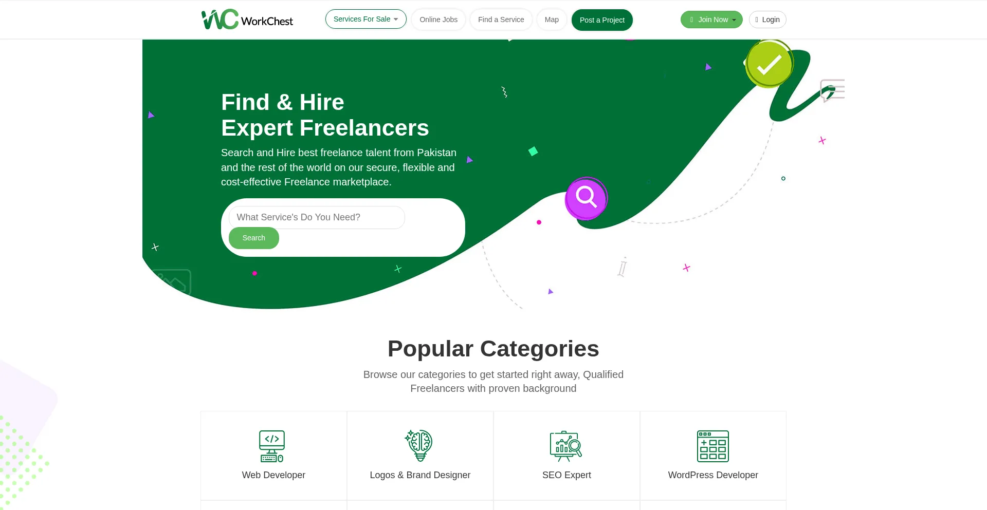 Website screenshot of Workchest.com