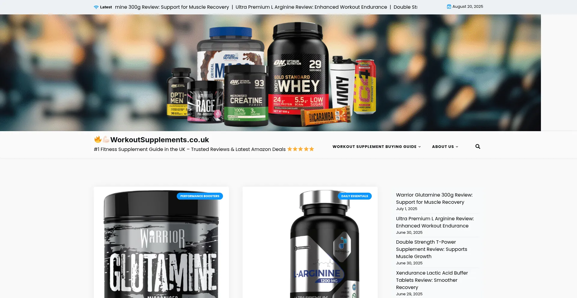 Website screenshot of Workoutsupplements.co.uk